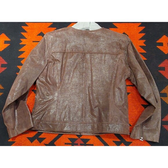 NEW Terry Lewis Women's Brown Snakeskin Style Zip Up Leather Jacket. Large - Picture 2 of 16